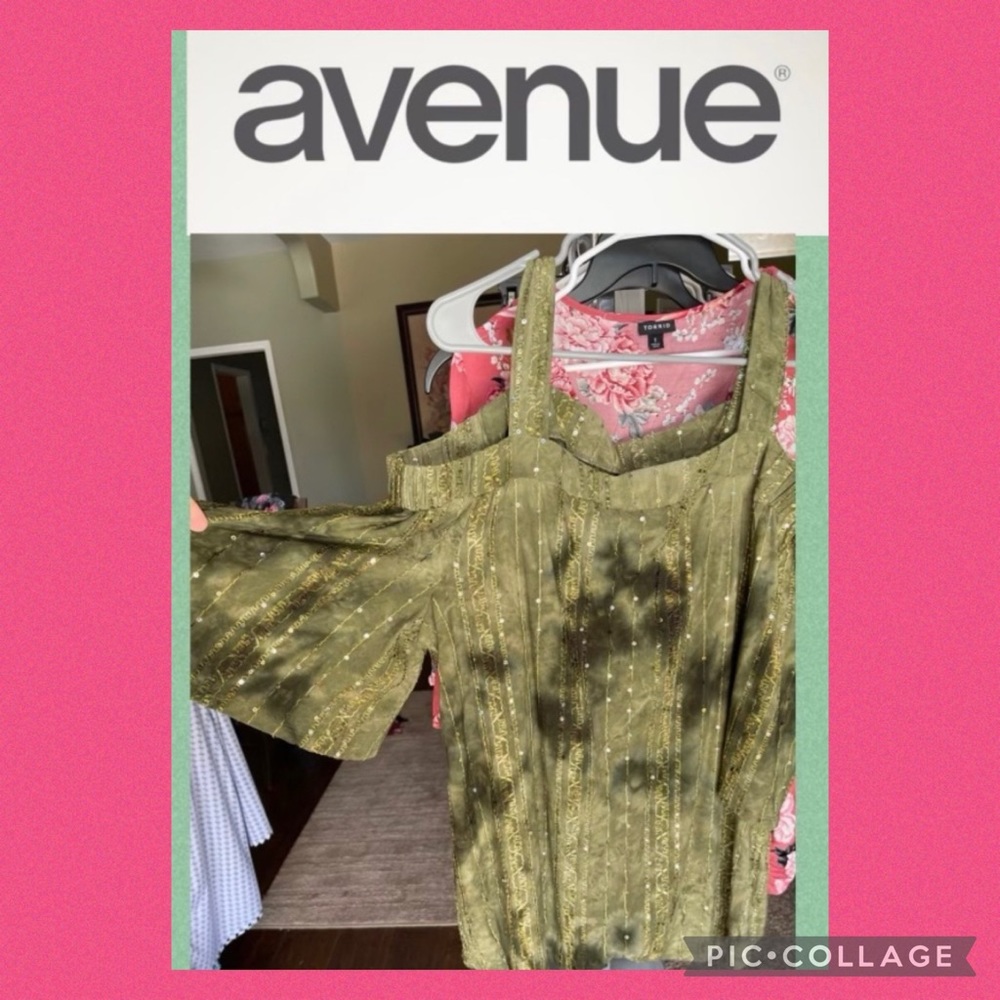 Avenue Plus 18/20 Green Cold-Shoulder Blouse Great Condition 💕